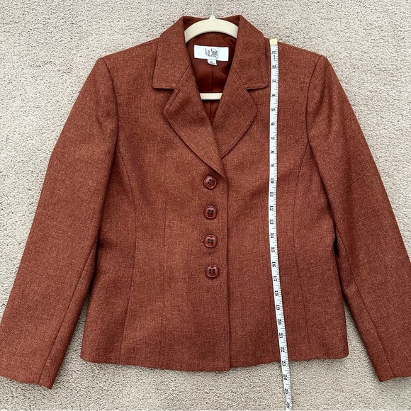 Le Suit Petite Rust Orange Wool / Tweed Look Two Piece Blazer and Skirt Set - Picture 11 of 16